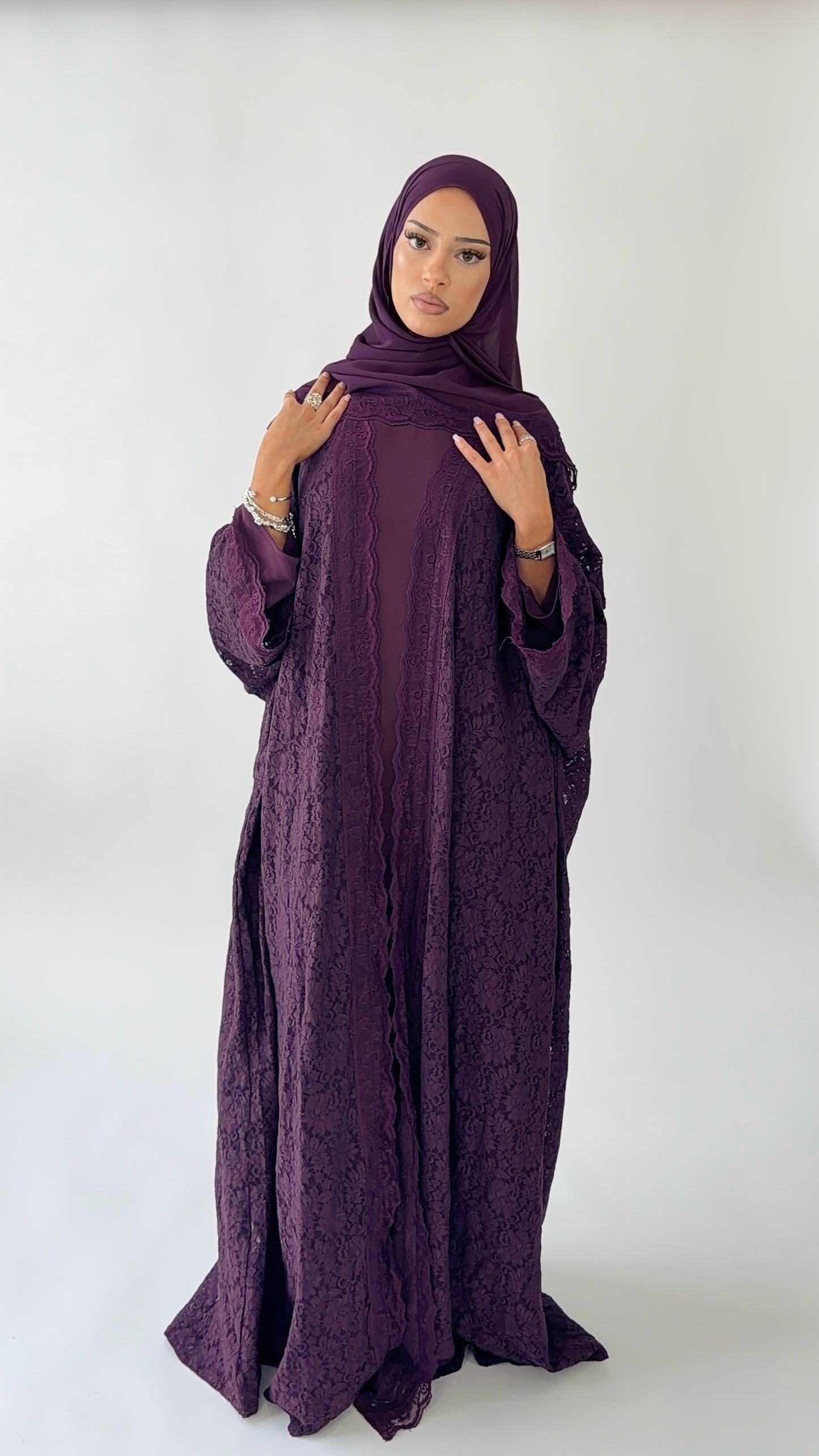 dantela lace abaya plum