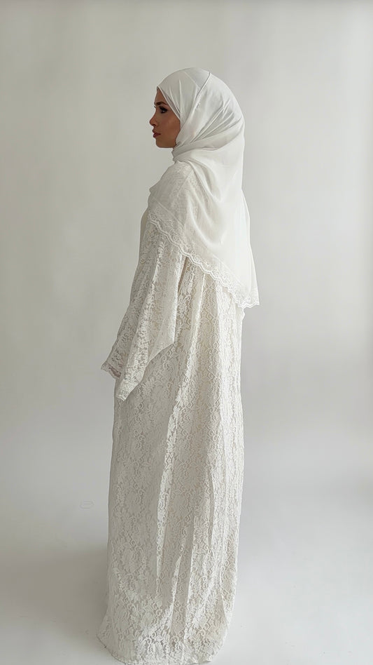 dantela lace abaya white