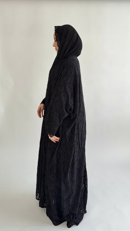 dantela lace abaya black