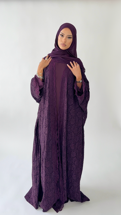 dantela lace abaya plum