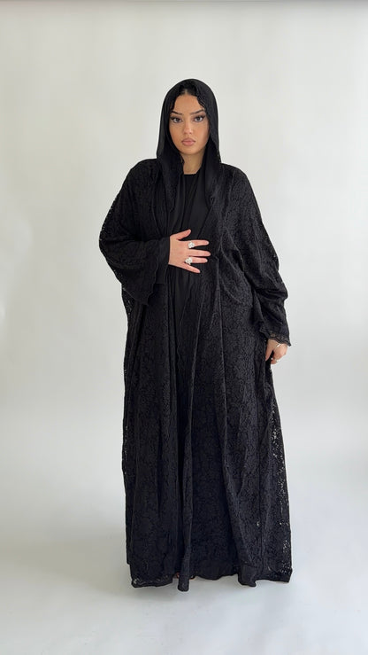 dantela lace abaya black