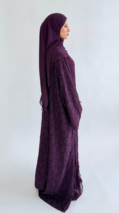 dantela lace abaya plum
