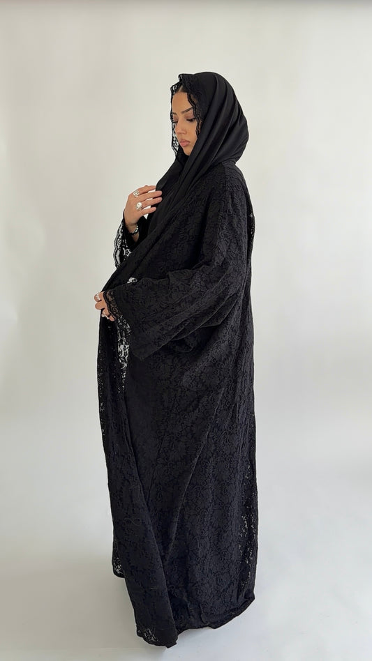 dantela lace abaya black