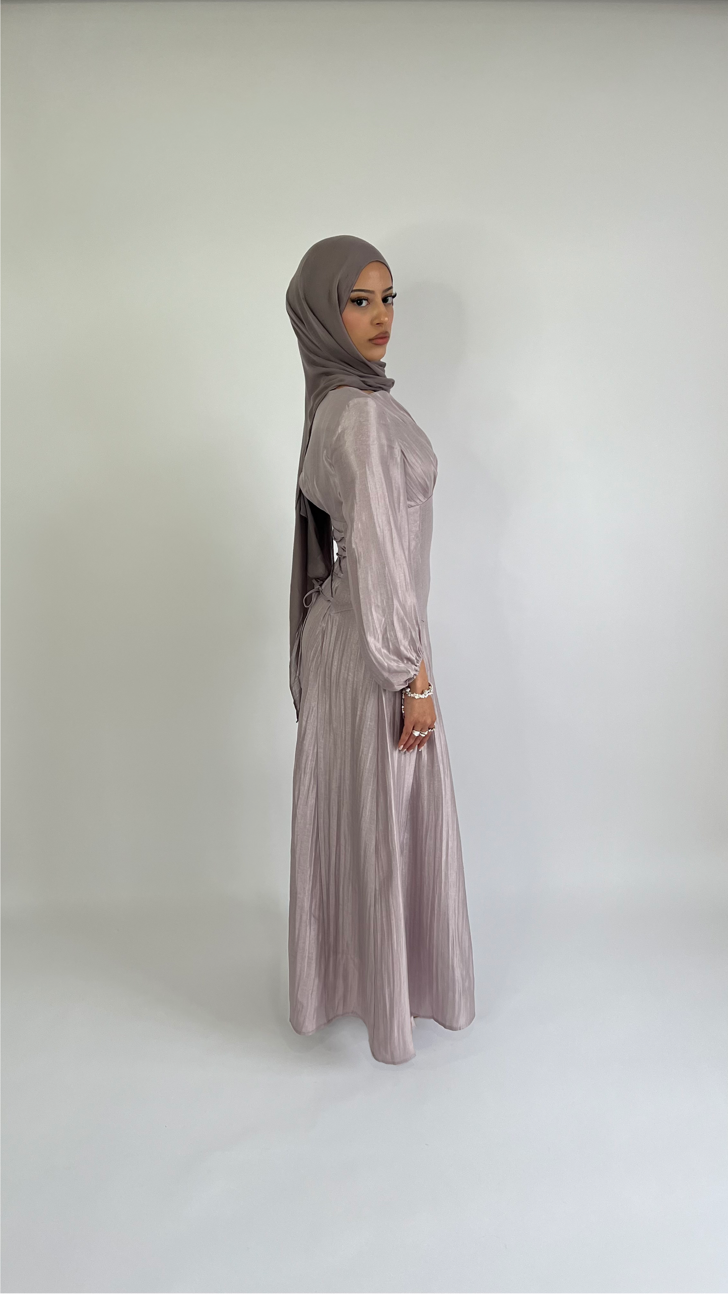 amira lace up dress lilac