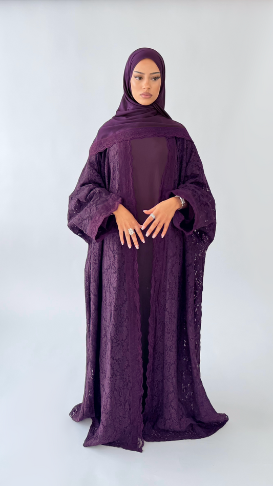 dantela lace abaya plum