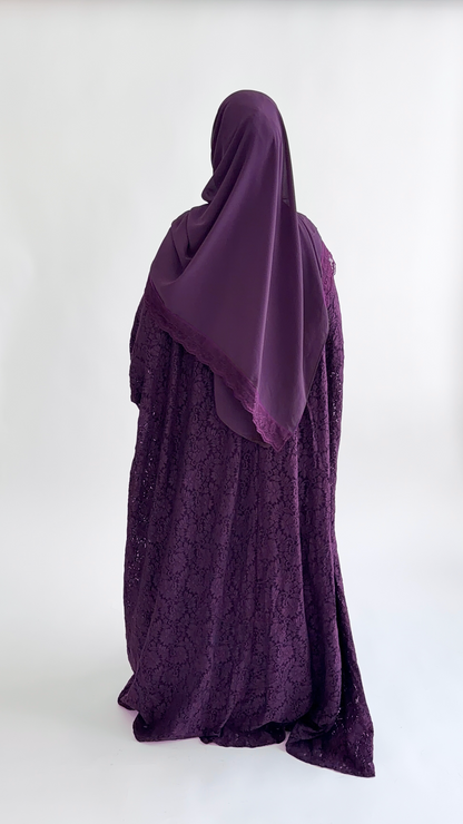 dantela lace abaya plum