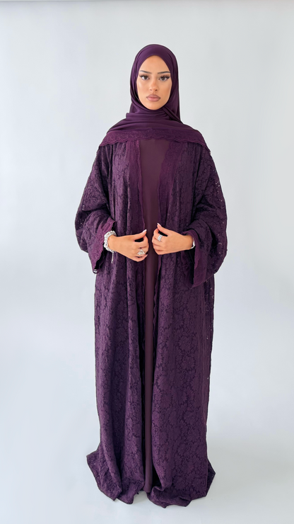 dantela lace abaya plum